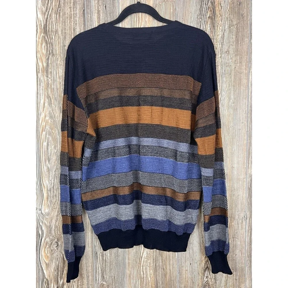 Bullock & Jones Striped Virgin Wool & Acrylic Sweater‎ Size L Blue/Brown ITALY